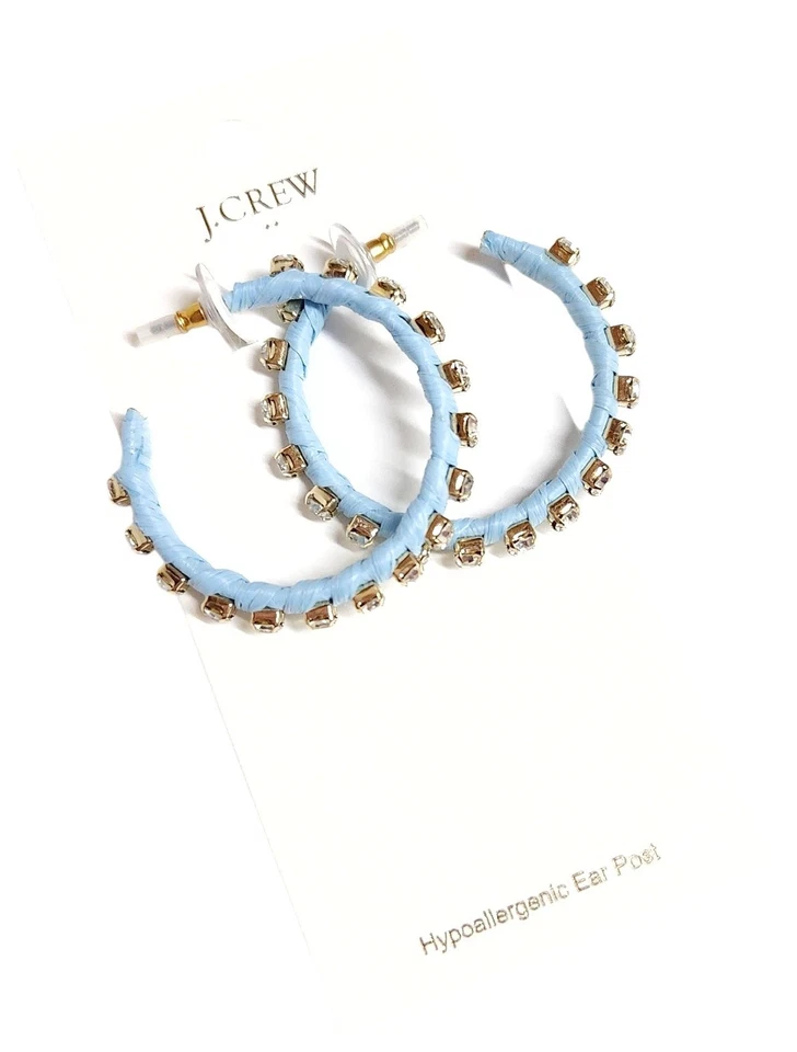 Pendientes de aro envueltos con diamantes de imitación tejidos de fábrica J.Crew azul soñador CH586 NUEVOS CON ETIQUETAS Foto 4 de 4