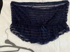 Lily of France Women s lingerie, top, L Navy Striped Mesh Sheer Lace Bow 2320