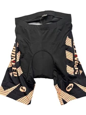 Sponeed Cycling Shorts Adult Large Lycra Blend Padded, Black and Orange, Comfort