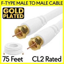 75 Feet F Type Antenna Cable White RG6 Coax Coaxial Cord CATV DVR Satellite TV