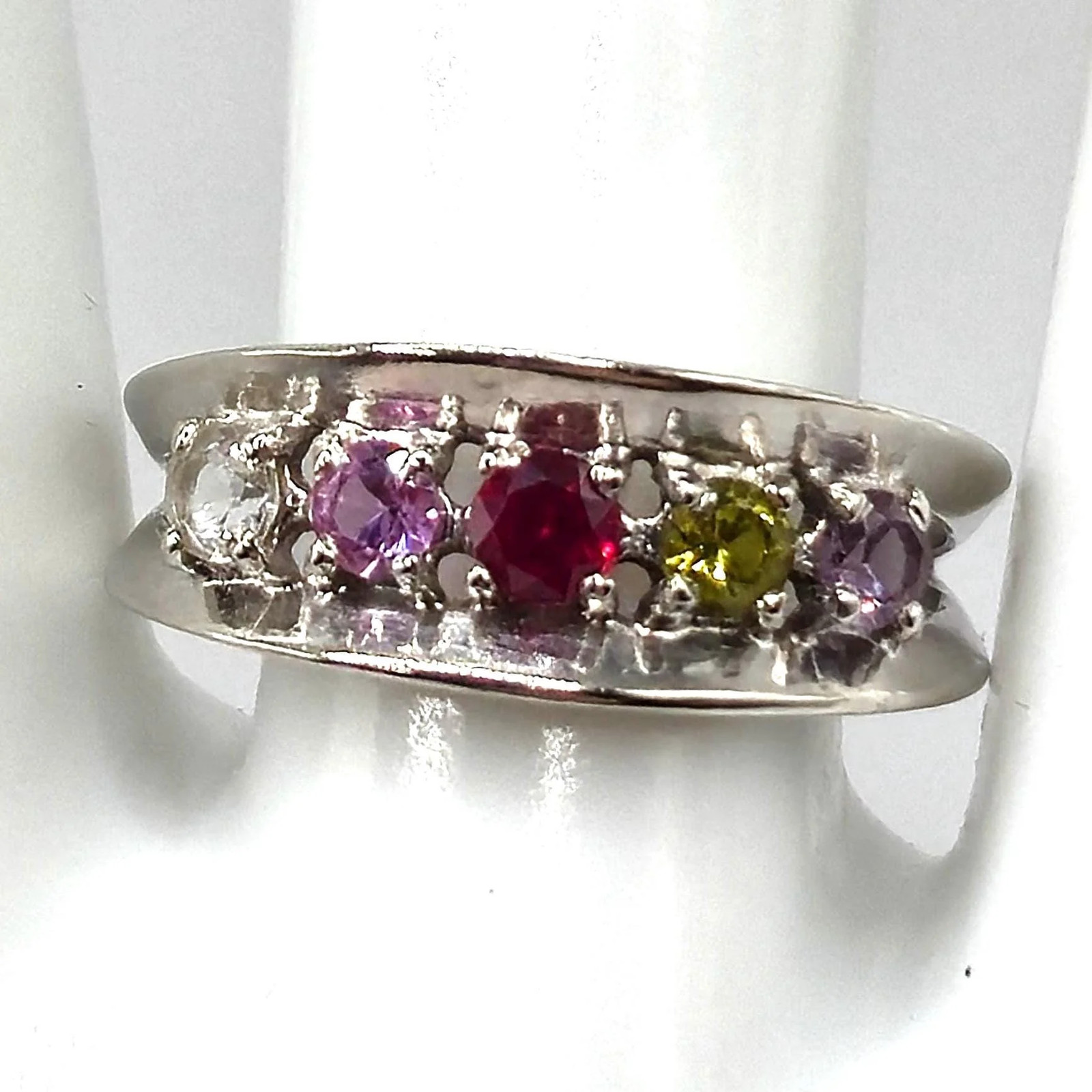 Tiara Solid 10K Gold Ring with Ruby, Sapphire, Pe… - image 1