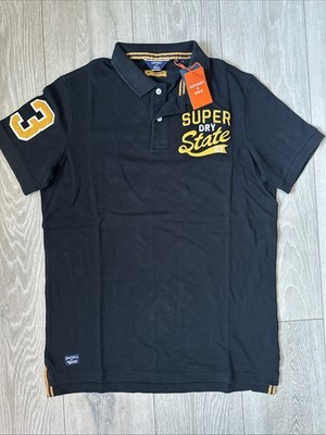 Superdry New Men s Slim Fit Superstate Cotton Black Large Polo Shirt RRP £39.99