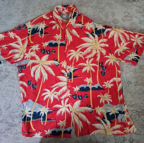 Vtg Jams World Mens Large Floral Rayon Button Down Hawaiian Shirt Made in USA.