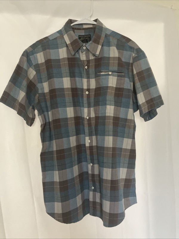 Grizzly Mountain Mens XL Blue Brown Plaid Short Sleeve Cotton Button Down Shirt