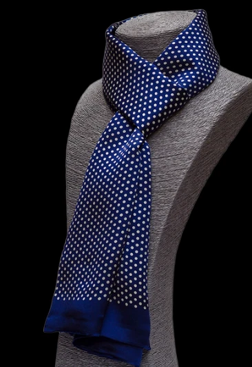 100% шелк мужчин женщин шарф шейный платок надежном длинный горошек темно-синий MY116-17 - Изображение 2 из 4