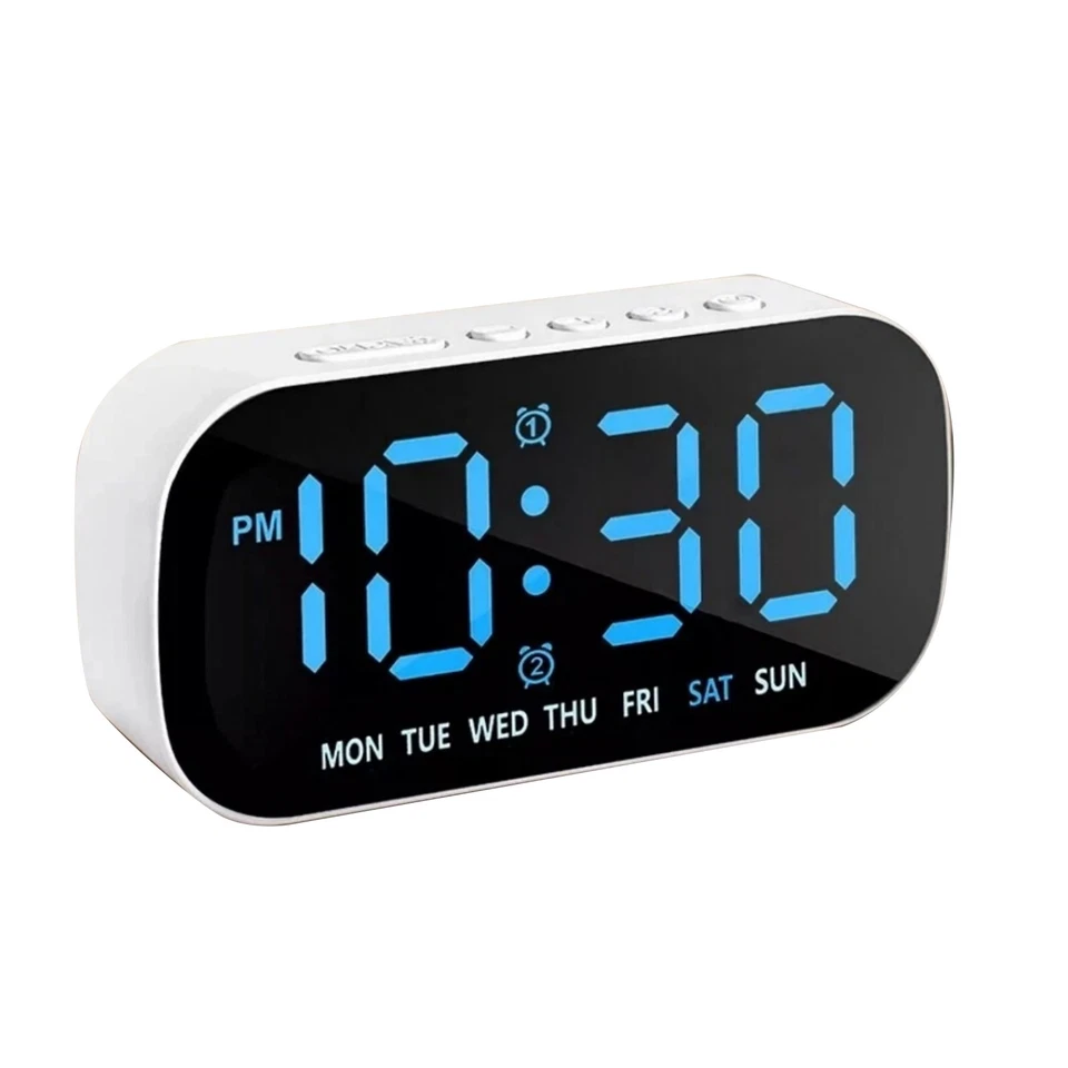 White Digital Display LED Alarm Clock With Calendar Temperature Desk Clock - Image 3 of 4