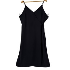 Nine West Wrap Dress Womens XXL Black Solid Spaghetti Strap Midi V-Neck