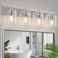 4-Light 30inch Brushed Nickel Vanity Light, Thickened Seeded Glass Over Mir...
