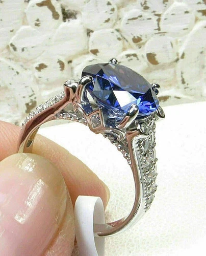 3.25Ct Lab Created Diamond Blue Sapphire Engagement Ring 14K White Gold Plated