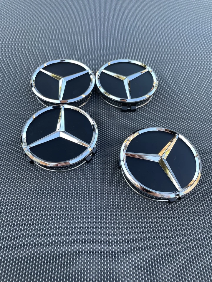 4x Mercedes Benz Center Caps Glossy Black 2.95Inch/75mm Fits Most Models - Image 3 of 4