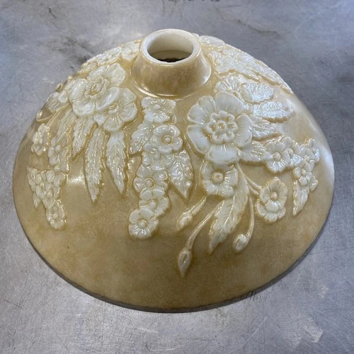 Vintage Beige Floral Pattern Milk Glass Slip Light Shade