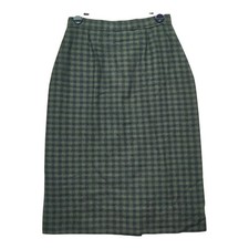 VTG Gingham Skirt Women XS 50s Wool Green Black Career Preppy Retro