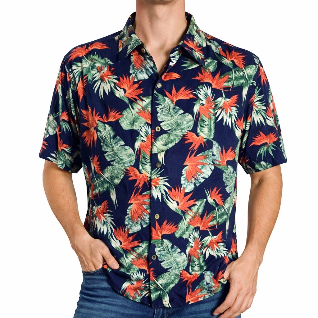 Island Passport Hawaiian Aloha Shirt 4XL Bird Of Paradise Flowers Floral