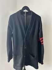 Vintage Black Wool Letterman Varsity Cardigan Shawl Collar Red Stripe Men  s M