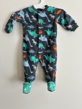 Carter's Baby Boys Colorful Dinosaurs Cozy Fleece Snap-Up Sleep  Play Gray 0-3M