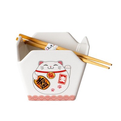 Urban Tokyo Chinese Takeout Box Style Porcelain Bowl With Chopsticks 18 fl oz