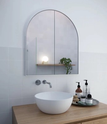 Nib Two Door Steel Arched Dual Mirrored Medicine Cabinet 