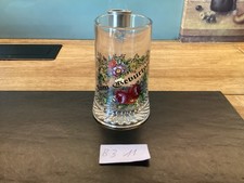 Bierkrug mit Schnapsstamperl Zinn ,Glas, Handbemalt mit Widmung