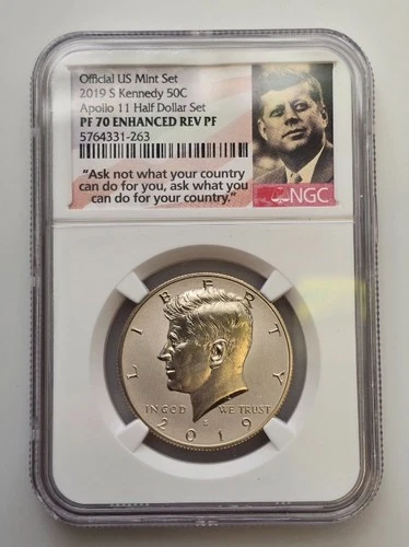 2019-S NGC PF70 Enhanced Reverse Proof Kennedy Apollo 11 Half Dollar 263