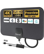 TV Aerial Indoor 250+ Miles Long Range, 4K Digital HD Amplified TV Aerial with