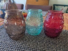 Lot Of 3 Polatis Vintage Vases Teal Pink Purple/ Brown