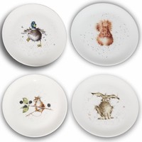 Wrendale Designs Porzellan-Kuchenteller 4Er-Set: Hase, Ente, Maus, EichhöRnchen