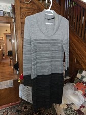 Lennie For Nina Leonard Womens Black & Gray Knee Length Sweater Dress Size S