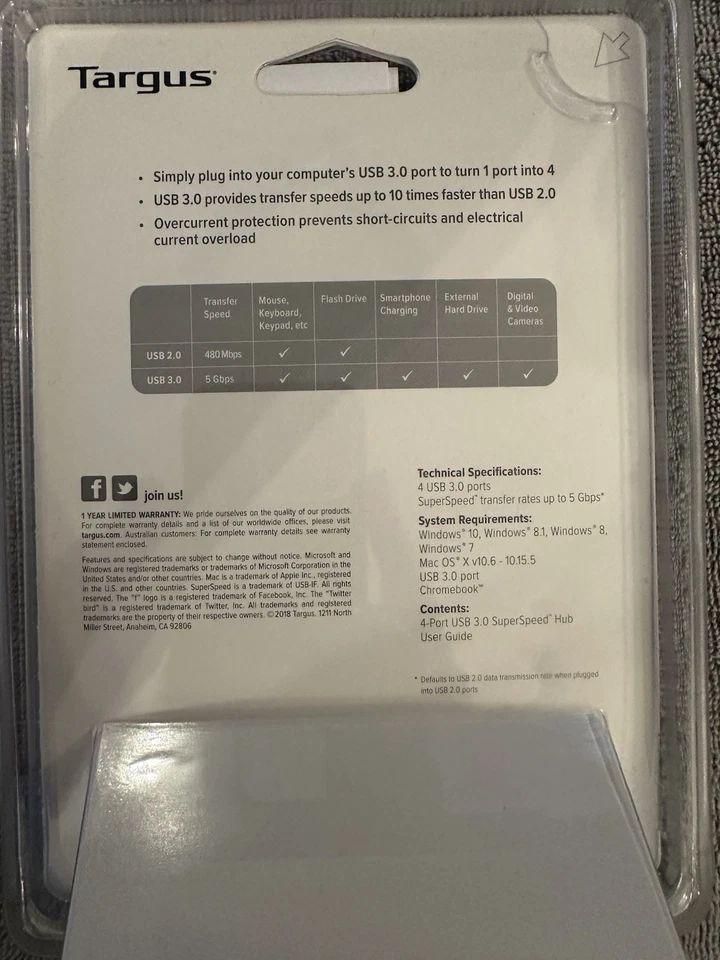 Targus ACH124 USB 3.0 4-Port USB Hub - Image 4 of 4