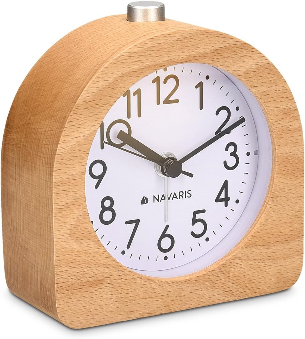 Wood Analog Alarm Clock Halfround Batteryoperated Nonticking Clock With Snooze B