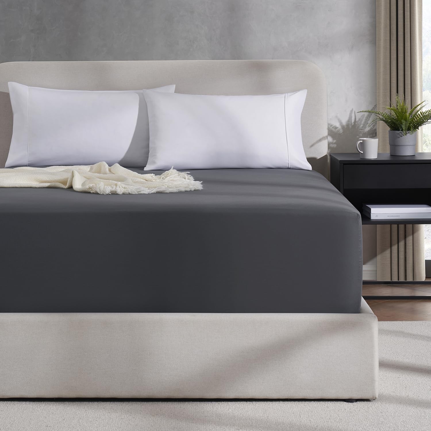 Nestl Dark Grey California King Fitted Sheet Extra Deep Pocket, Hotel Luxury ...