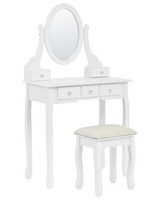 Schminktisch Mit Ovalem Spiegel 5 Schubladen Hocker Weiß Glamour Galaxie