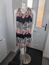 F&F Black Floral V-Neck Shift Dress Size 16 Boho Summer Wedding Guest Party