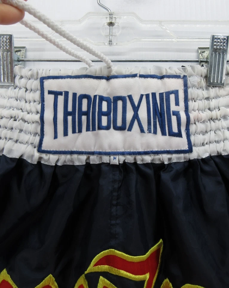 Pantalones Cortos de Boxeo Tailandeses Para Hombres Medianos Azul Kickboxing Artes Marciales Arte Muay Thai * Foto 3 de 4