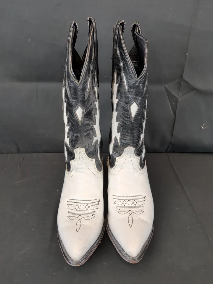 Vintage Code West Black Leather White Inlay Cowboy Boots USA Women's 6.5  M - Image 2 of 4
