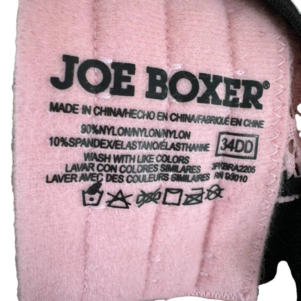 Joe Boxer Pink Black Lace Wide Band Adjustable Strap Padded Push Up Bra Sz 34DD - Image 4 of 4