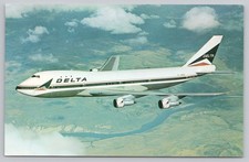 Vintage Delta Air Lines Postcard Boeing 747 Superjet Airplane In Flight Unused