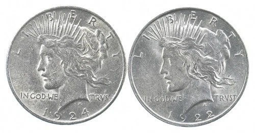 1924 & 1922 & Peace Silver Dollar $1 Bullion Collection Lot *894