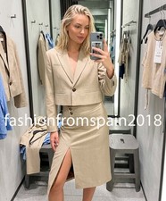 ZARA NEW WOMAN ZW COLL STRIPED CROPPED BLAZER JACKET BEIGE XS-L 2800/915/450