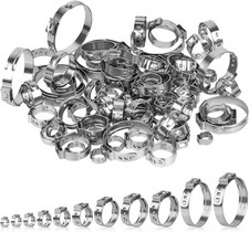 82PCS 304 Stainless Steel Single Ear Hose Clamps 11 Sizes Crimp Clamp Assortment