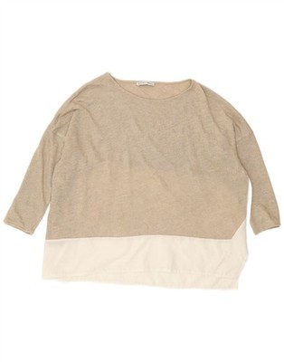 Zara Damen Oversize Bluse Top UK 10 Small Gold Colourblock NK02