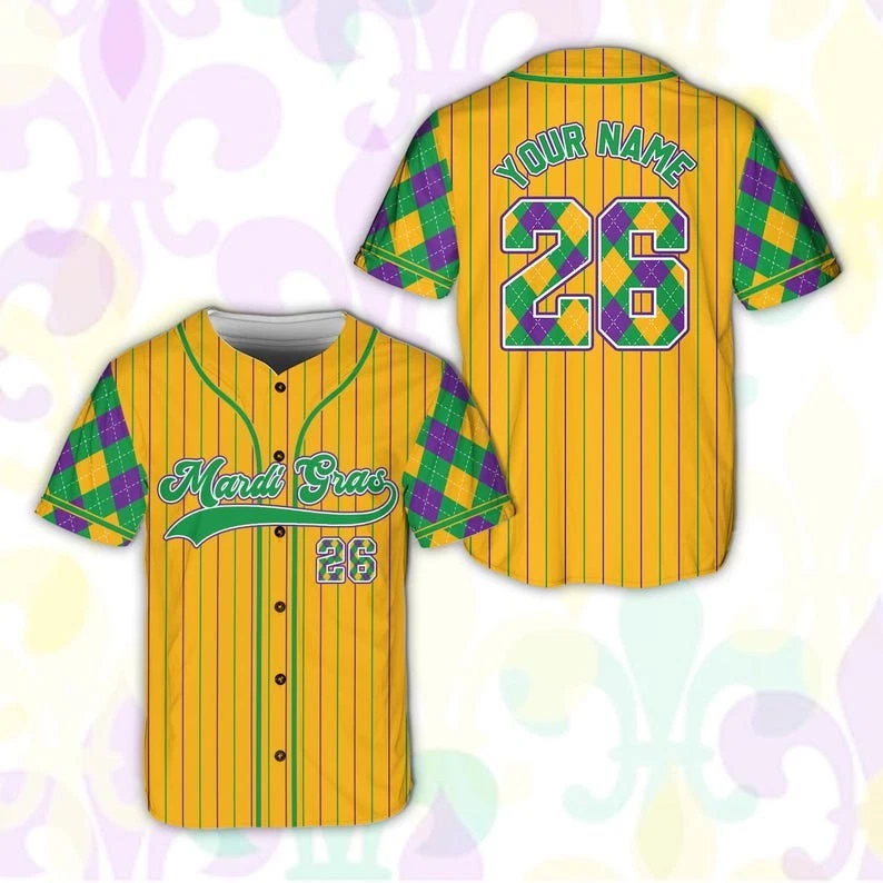 Personalized Argyle Mardi Gras New Orleans Festival Baseball Jersey