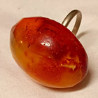 925 Silver Oval Amber Cabochon Ring, Silver Tone Band, Orange Gemstone — photo 1