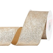 Champagne Gold Glitter Wired Ribbon with Metallic Edge, Christmas Decor for W...