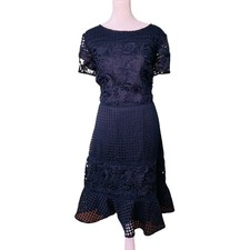 Talbots RSVP Navy Black Mixed Lace Fit & Flare Dress Party Cocktail (Size 16P)