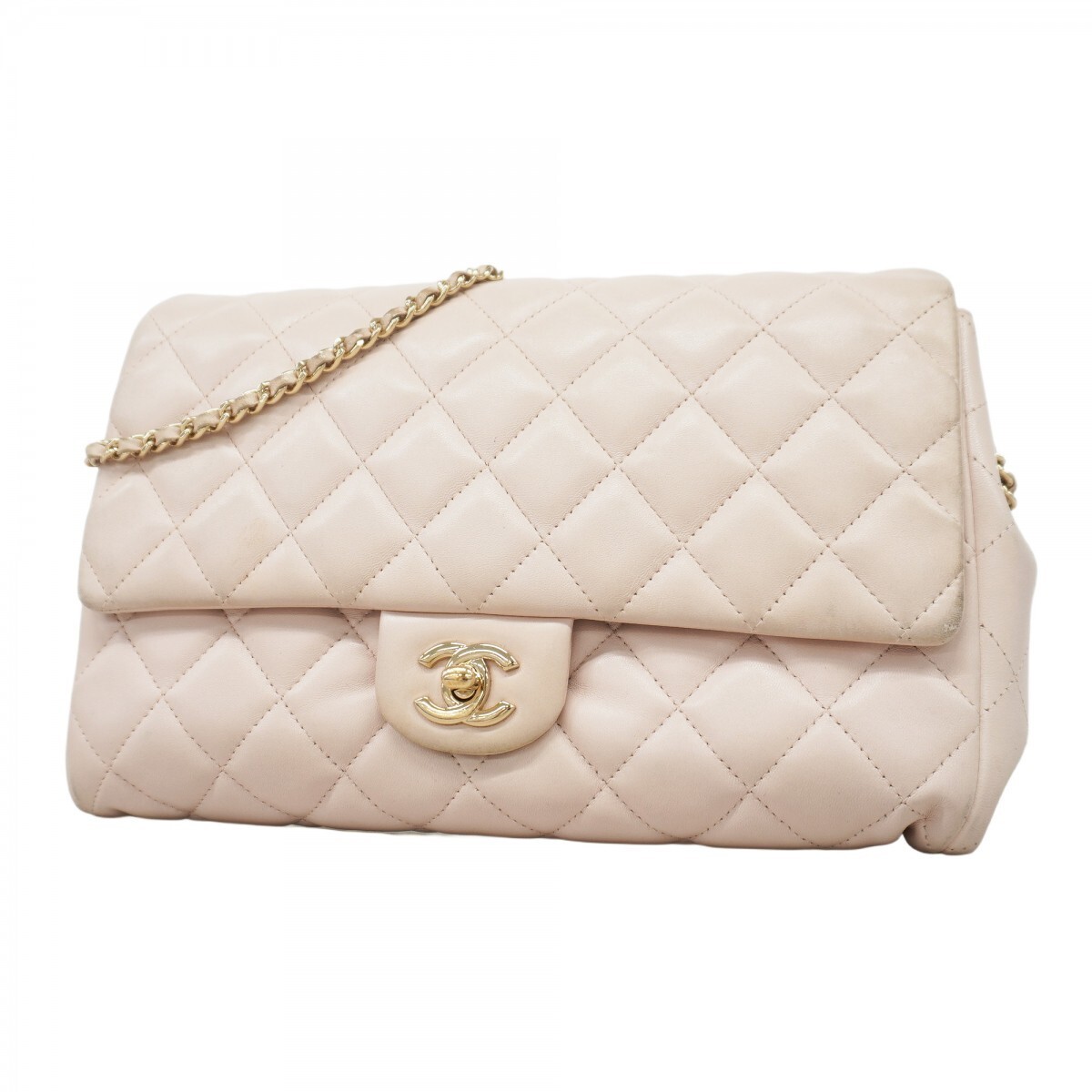 CHANEL 5GC2518 Pink Champagne Lambskin Matelassé Chain Shoulder Bag