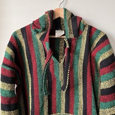 New Authentic Mexican Baja Hoodie Rasta Striped Pullover L Skater Surfer Unisex
