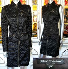 Vintage Betsey Johnson New York 90s Black Quilted Moto Jacket Dress Coat Skirt S
