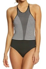 Nike Women's Laser High Neck Tank One Piece Swimsuit Black Size Medium -