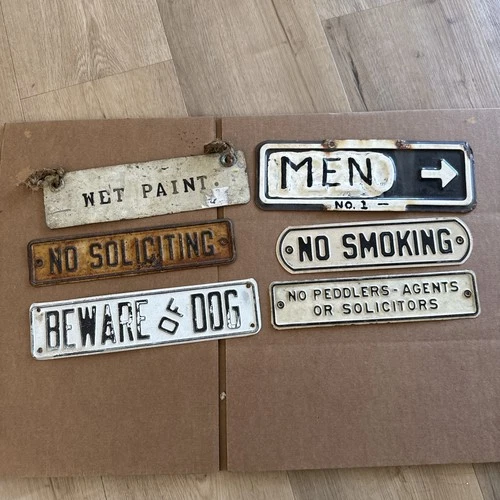 Lot of 6 Vintage Painted Metal Signs Non-Porcelain 1940s-1960s Gas Oil Garage