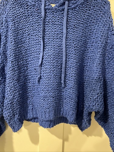 Maglione Anthropologie Pilcro nuovo senza etichette uncinetto con cappuccio blu royal oversize piccolo - Foto 3 di 5